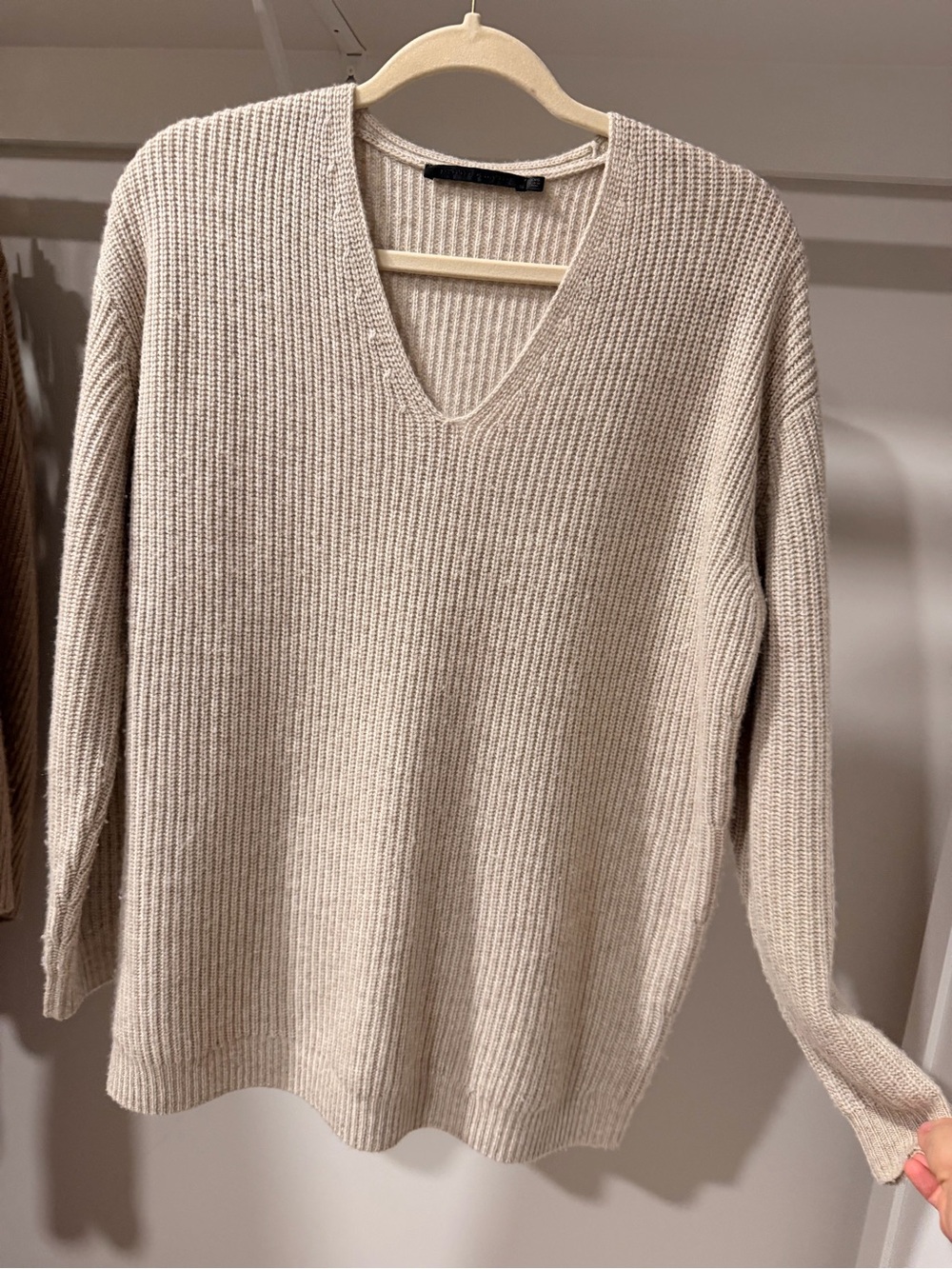 Jenni Kayne Cream V-Neck Ribbed Sweater